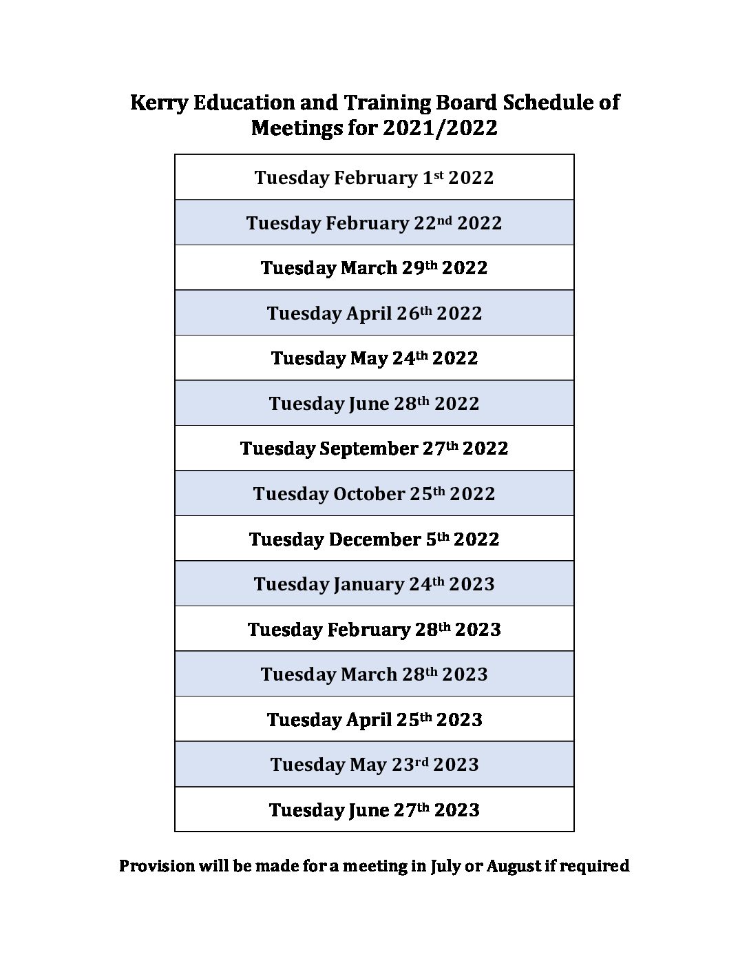 ETB Meeting Schedule 2022-2023 – Kerry ETB